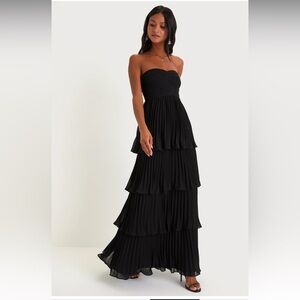 Seriously Sensational Black Strapless Tiered Maxi Dress